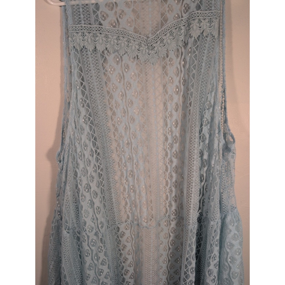 ORIGAMI Cardigan LACE KIMONO WESTERN DUSTER Vest shirt XXL BOHEMIAN Baby Blue - Picture 12 of 12